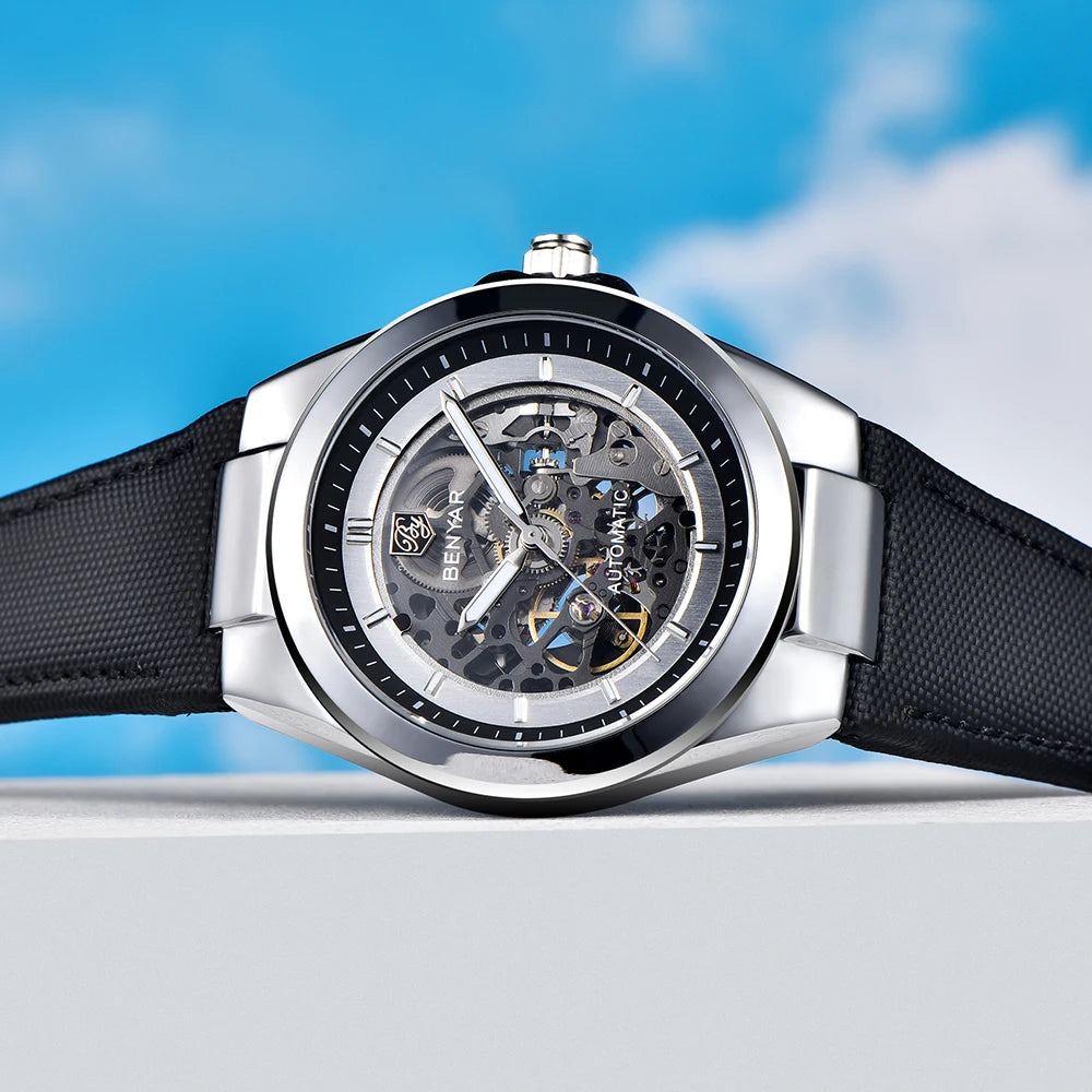 BENMYAR 2024 new BY-520742mm hollow luminous dial 50 meter waterproof fashionable luxury men's mechanical watch