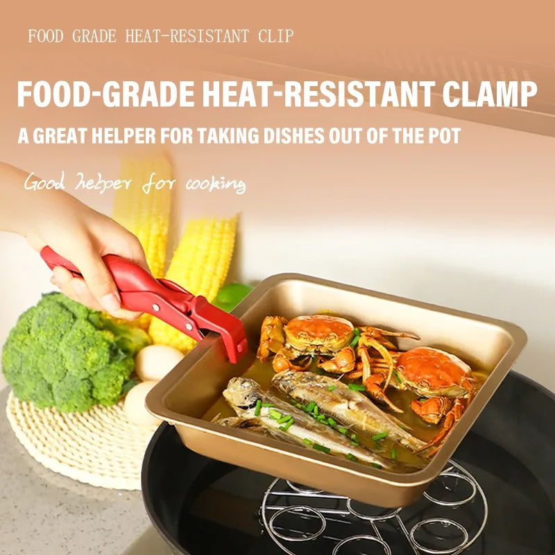 Stainless Steel Gripper Clips Hot Dish Plate Anti-Scald Clip Non-slip Bowls Clamp Holder for Frying Pans Air Fryer Steamers Oven