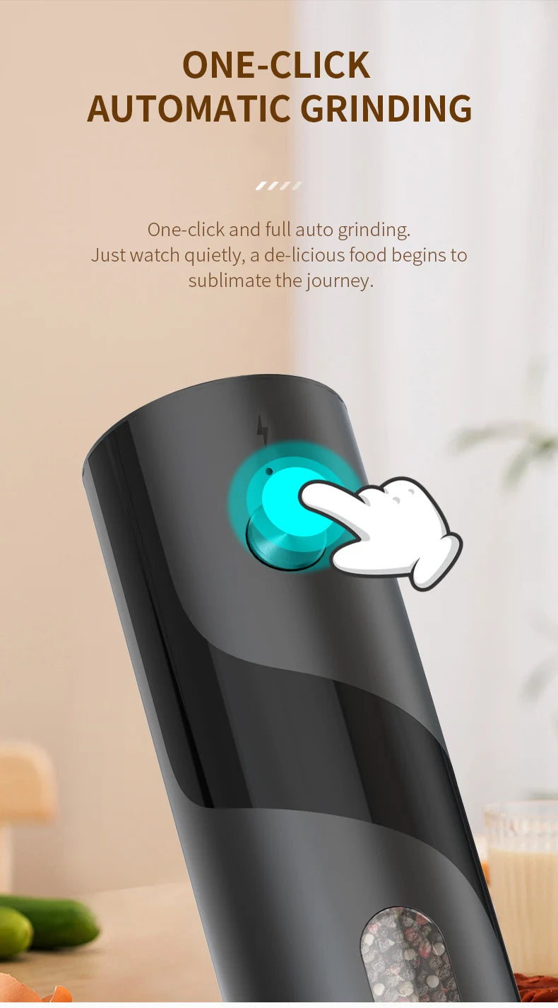 2Pcs/Set USB Rechargeable Automatic Pepper Grinder Salt And Pepper Mill Adjustable Coarseness Spice Grinder with LED for Kitchen