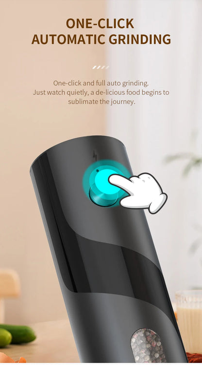 2Pcs/Set USB Rechargeable Automatic Pepper Grinder Salt And Pepper Mill Adjustable Coarseness Spice Grinder with LED for Kitchen