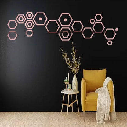 24Pcs Hexagon 3D Mirror Wall Stickers | Self-Adhesive Waterproof Honeycomb Design for Bedroom & Home Decoration
