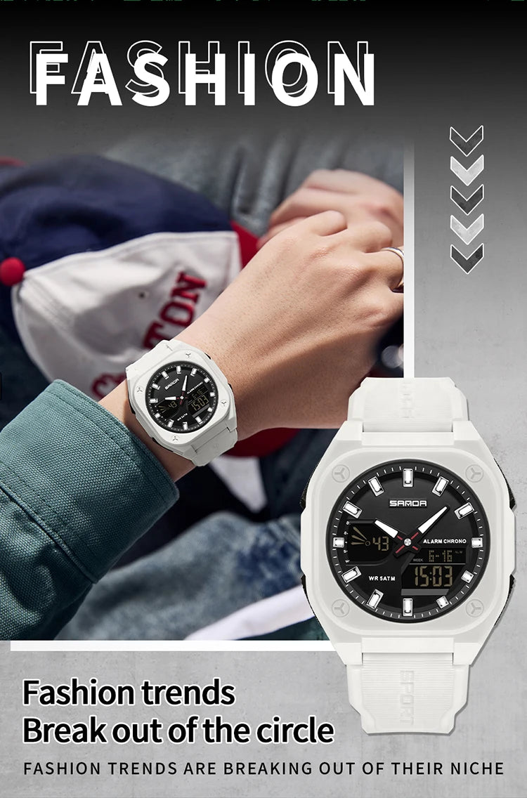 SANDA Quartz Watches for Men's Luxury Military Sport Chronograph Waterproof LED Dual Display Electronic Man Watches Reloj Hombre