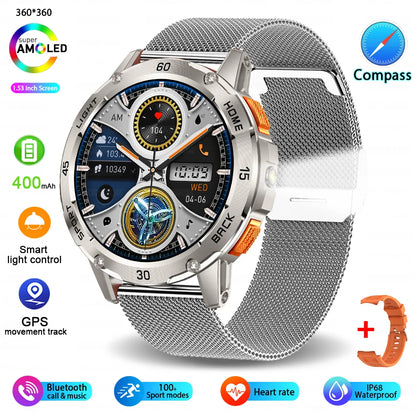 5ATM LED Flashlight Smart Watch Men 100+ Sports Modes Health Monitor Man Watches Bluetooth Call Men Smartwatches For Android ios