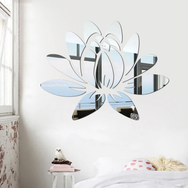 Lotus 3D Acrylic Mirror Wall Sticker | Reflective Home Decoration for Living Room, Bedroom & Office