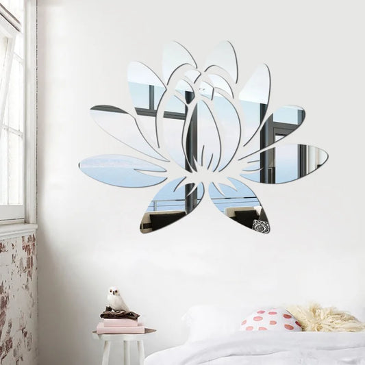 Lotus 3D Acrylic Mirror Wall Sticker | Reflective Home Decoration for Living Room, Bedroom & Office