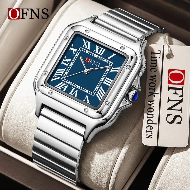 OFNS 2025 New 1516 Square Couple Quartz Watch 3ATM Waterproof Mineral Glass Roman Scale Simple Fashion Watch for Men and Women