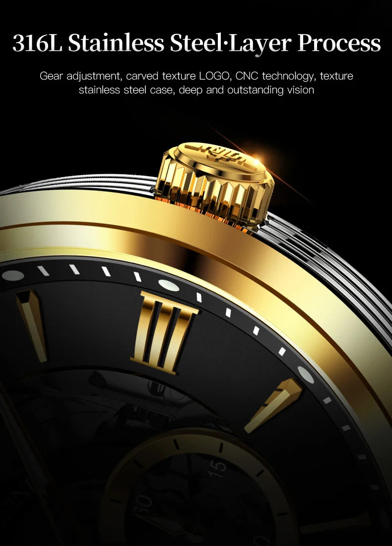 OUPINKE 3190 Hollow Automatic Mechanical Watch For Men Swiss Cerfiticate Brand Men's Watches Luxury Waterproof Man Hand Clock