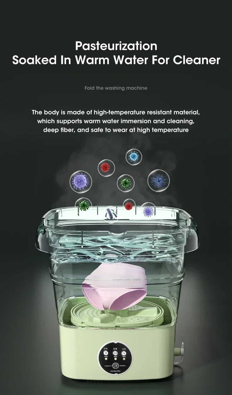 Mini Folding Washing Machine with Spin Dryer | Portable Laundry Washer for Underwear, Socks & Baby Clothes – Compact & Powerful