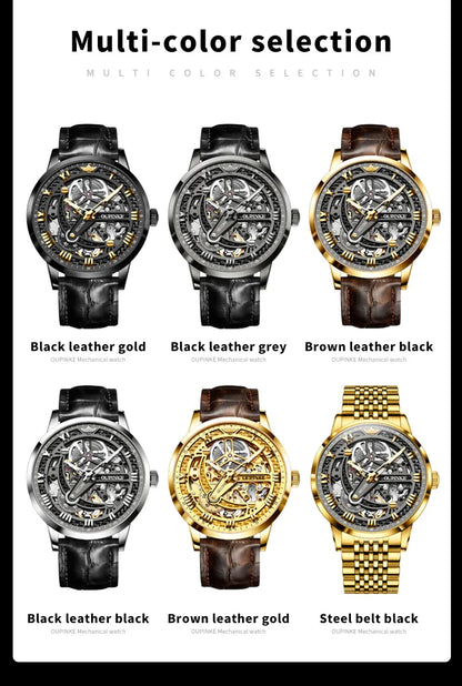OUPINKE 3173 Men's Full Gold Watch Fully hollow out Waterproof top-level luxury automatic mechanical watch