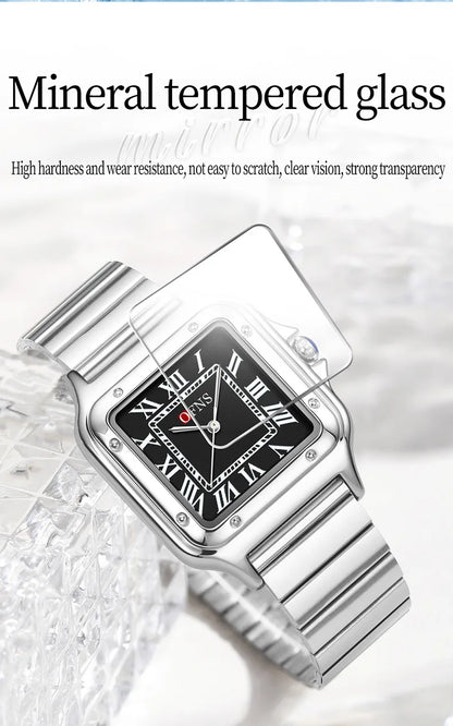 OFNS 2025 New 1516 Square Couple Quartz Watch 3ATM Waterproof Mineral Glass Roman Scale Simple Fashion Watch for Men and Women