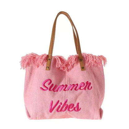 Handbag Woman Bag Design Simple Niche Travel  Beach Tote Bag Tassel Letter Embroidery Fashion Large Capacity Shoulder Bags 2022