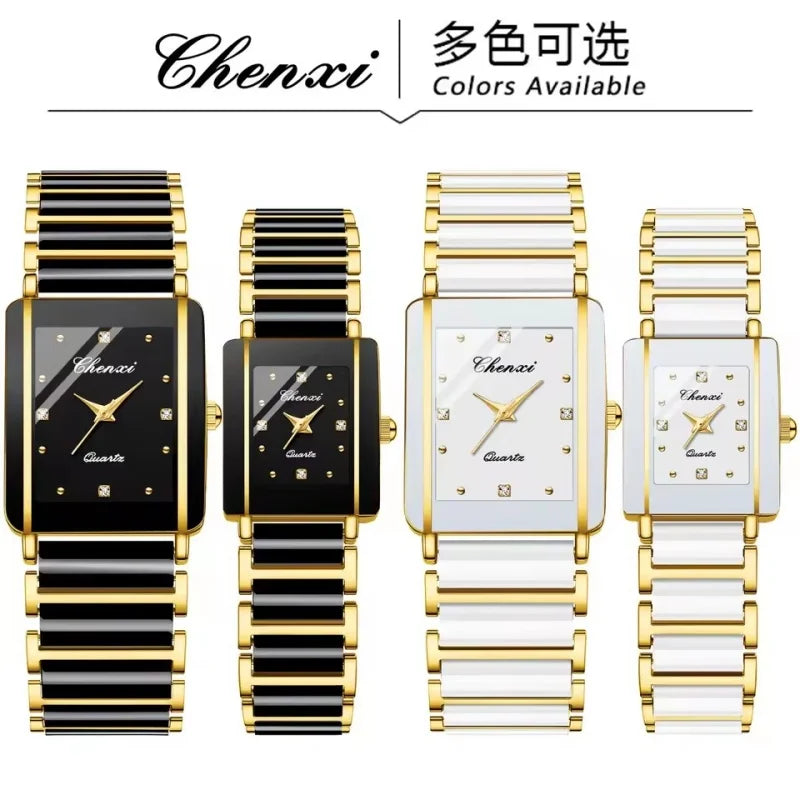 CHENXI 104A Couple's Quartz Watch Gold Black and White Ceramic Luxury Watch Men's and Women's Valentine's Day Gift Watch reloj