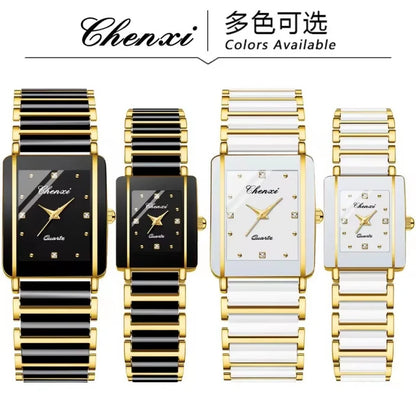 CHENXI 104A Couple's Quartz Watch Gold Black and White Ceramic Luxury Watch Men's and Women's Valentine's Day Gift Watch reloj