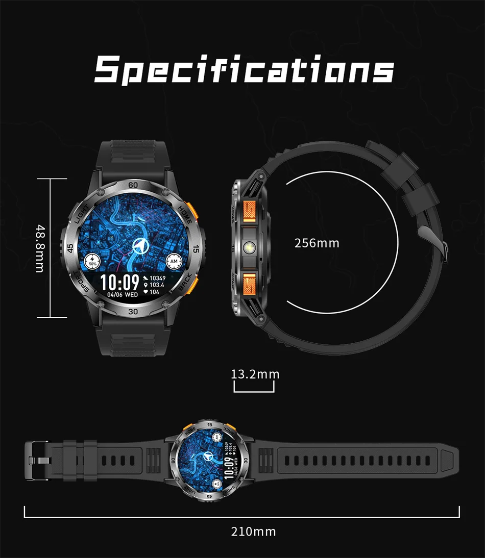 5ATM LED Flashlight Smart Watch Men 100+ Sports Modes Health Monitor Man Watches Bluetooth Call Men Smartwatches For Android ios
