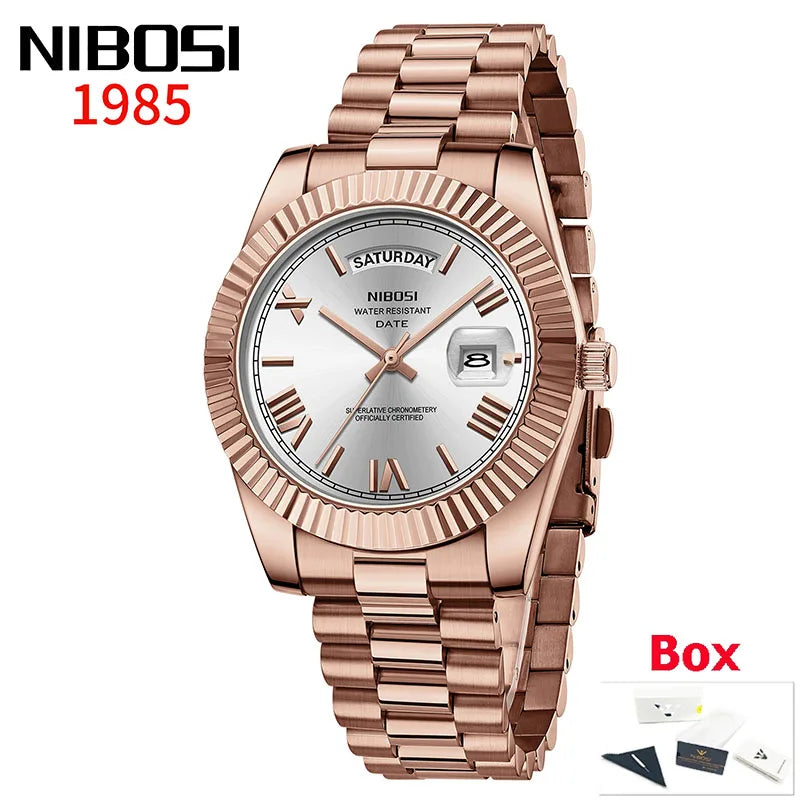 NIBOSI New Men Watch Brand Luxury Fashion Quartz Wristwatch Male Stainless Steel Waterproof Calendar Business Watches For Men