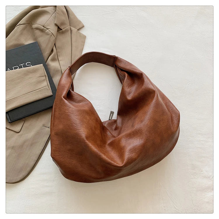 Big Black Shoulder Bags for Women Large Hobo Shopper Bag Solid Color Quality Soft Leather Crossbody Handbag Lady Travel Tote Bag