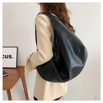 Big Black Shoulder Bags for Women Large Hobo Shopper Bag Solid Color Quality Soft Leather Crossbody Handbag Lady Travel Tote Bag