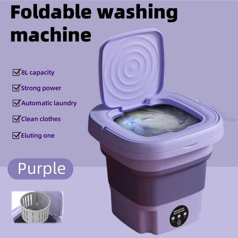 8L Portable Folding Washing Machine | Fully Automatic Mini Laundry Washer for Underwear, Baby Clothes & Dorm Use