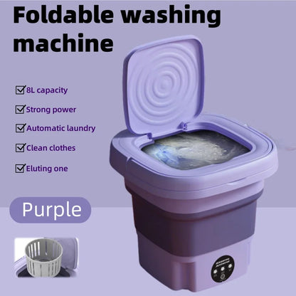 8L Portable Folding Washing Machine | Fully Automatic Mini Laundry Washer for Underwear, Baby Clothes & Dorm Use
