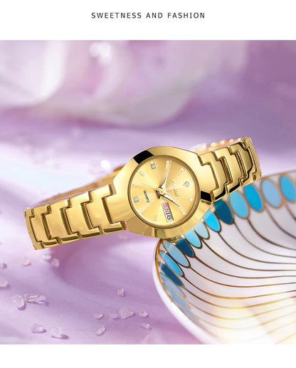 Swiss Brand POSHI Women Watch Stainless Steel Simple Waterproof Luminous with Date Week Quartz Watches Elegant Bracelet for Gift