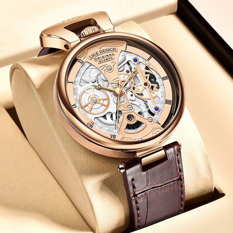 2025 LIGE Men Watches Top Brand Luxury Brown Leather Chronograph Sport Watch For Men Fashion Date Waterproof Clock Reloj Hombre
