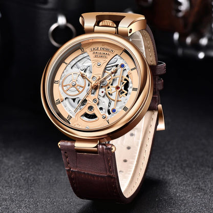 2025 LIGE Men Watches Top Brand Luxury Brown Leather Chronograph Sport Watch For Men Fashion Date Waterproof Clock Reloj Hombre