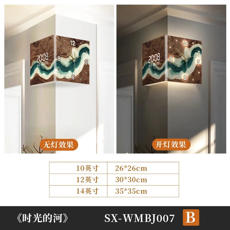 Abstract Double-Sided Acrylic Wall Clock | Silent Operation with Digital Display, Modern Home Living Room Decor