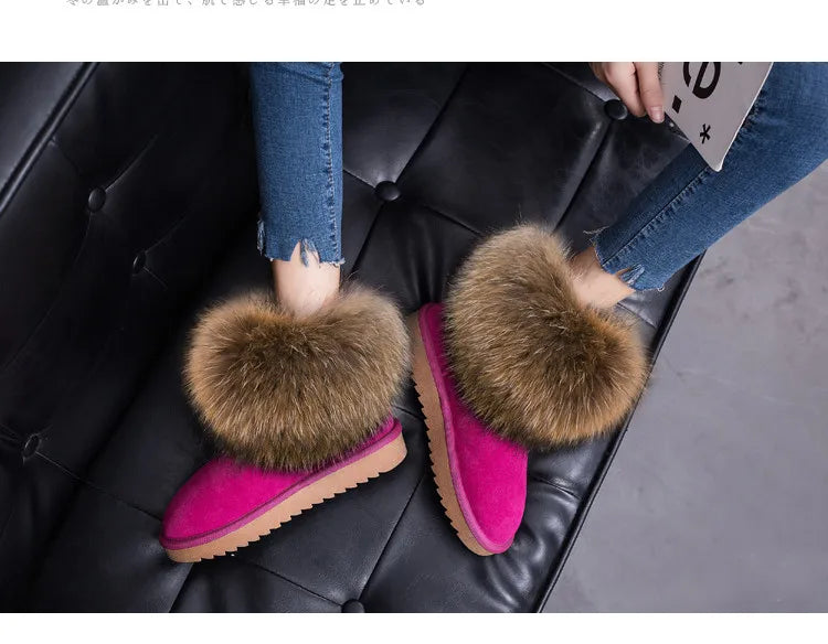 2024 Fur One Fox Hair Snow Boots Women'S Leather Low Short Tube Fashion Cowhide Snow Boots Women'S Short Boots