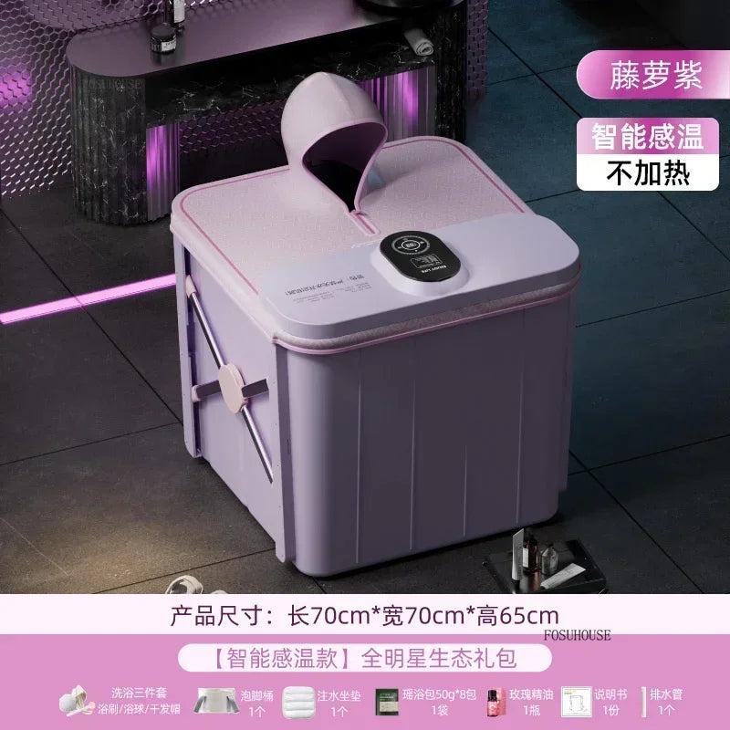 Villa Automatic Heating Folding Bath Bucket Full Body Sweat Steam Bath Barrel Constant Temperature Thickening Portable Bathtub H