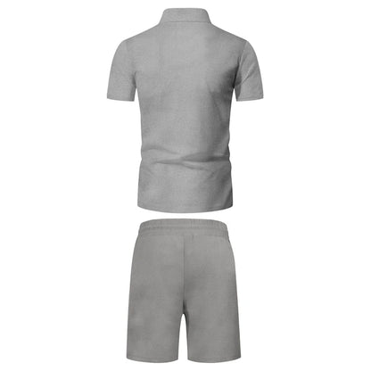 Men's Comfortable Short-Sleeved Waffle Polo Shirt And Shorts Set - Breathable Lightweight Spring/Summer Clothing