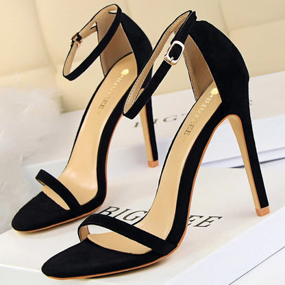 BIGTREE Shoes Summer Women Sandals Suede Hollow High Heels Stiletto Fashion Sandles Women Heels Ladies Shoes Women's Sandals
