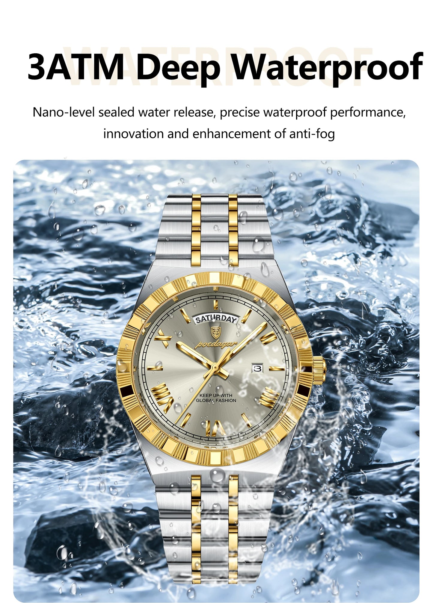 POEDAGAR Luxury Business Man Watch Week Date Waterproof Luminous Watches For Men Stainless Steel Quartz Men's Fashion Wristwatch