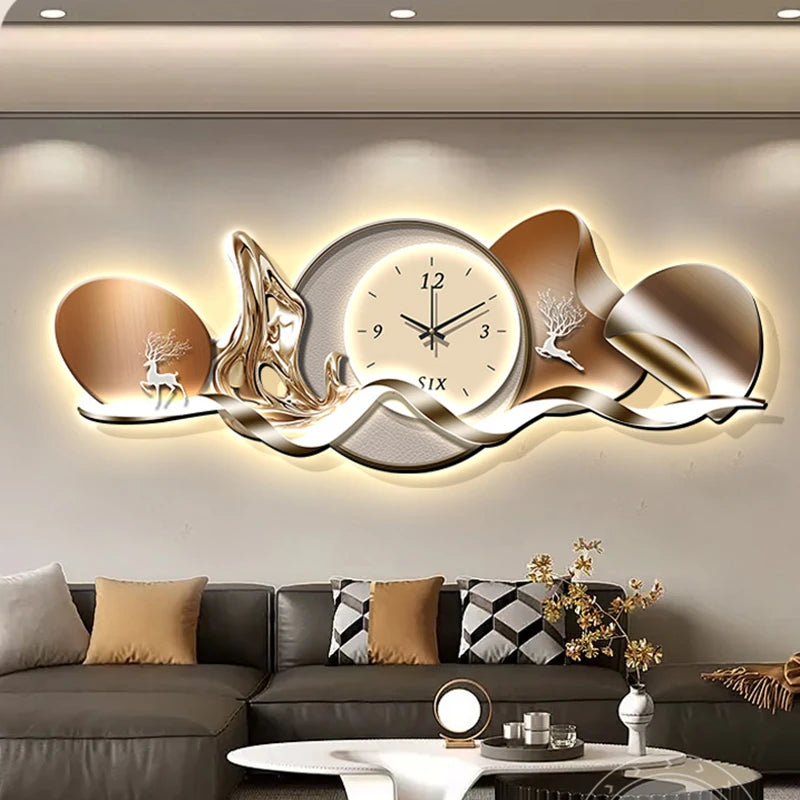 Luxury Art Mural Wall Clock | Silent Minimalist Nordic Design Clock for Home, Living Room & Restaurant Decor