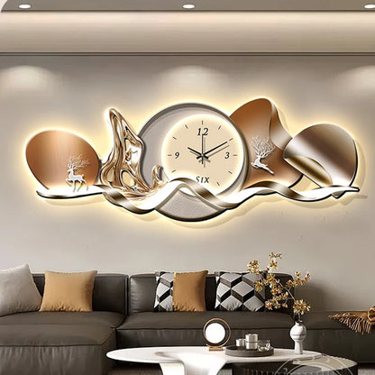 Luxury Art Mural Wall Clock | Silent Minimalist Nordic Design Clock for Home, Living Room & Restaurant Decor