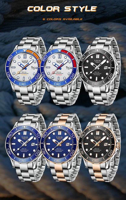 2025 LIGE New Business Mens Watches Top Brand Luxury Dive Watch For Men Waterproof Date Clock Sport Watch Relogio Masculino+Box