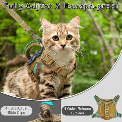 Tactical Cat Harness For Walking Escape Proof Adjustable Pet Vest Harness Soft Mesh With Control