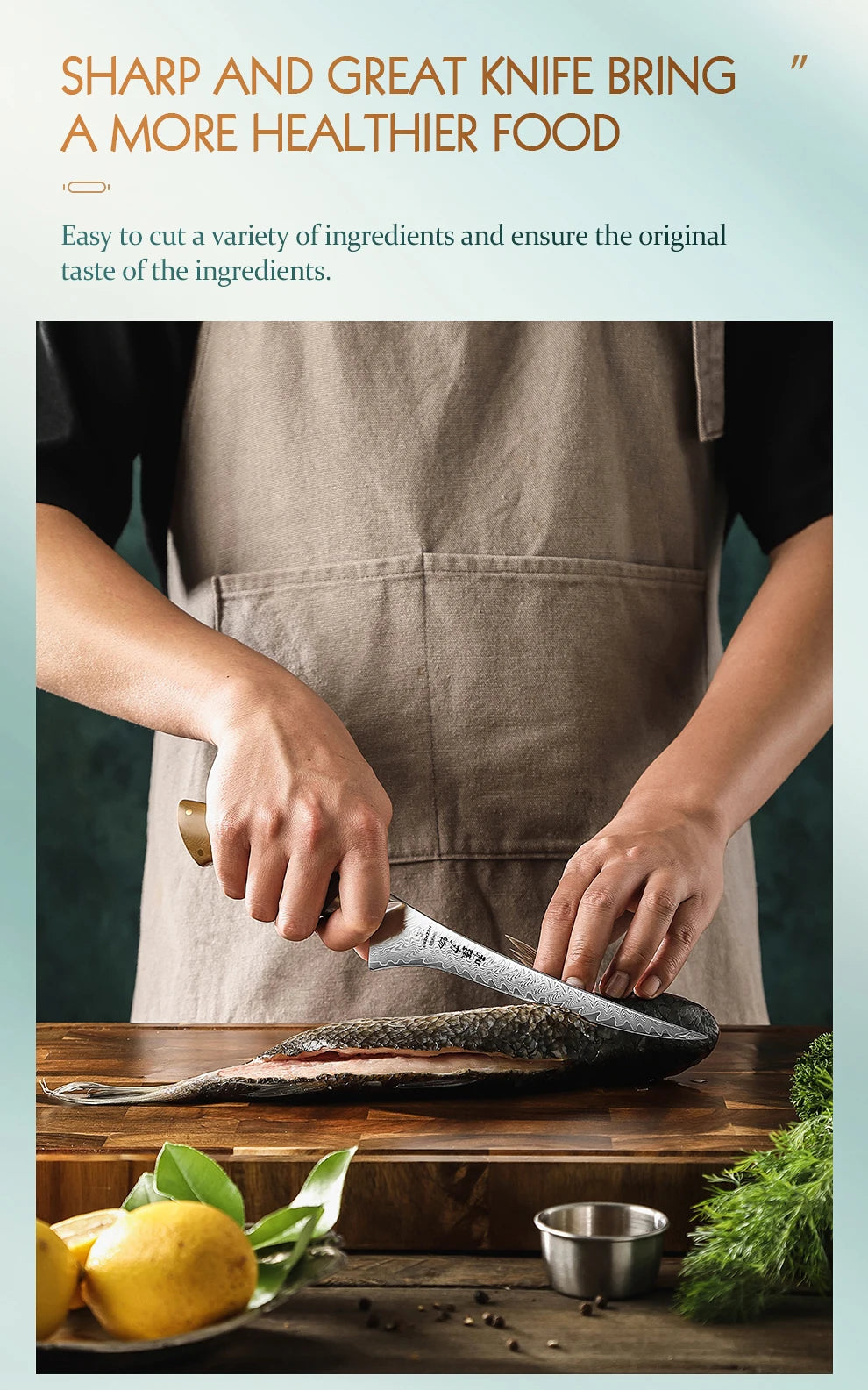 HEZHEN 7.3 Inch Fillet Knife 10Cr15CoMoV Steel Core Damascus Steel Kitchen Knife Cooking Cutlery Kitchen Tools Filleting Knife