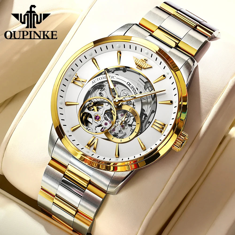 OUPINKE 3190 Hollow Automatic Mechanical Watch For Men Swiss Cerfiticate Brand Men's Watches Luxury Waterproof Man Hand Clock