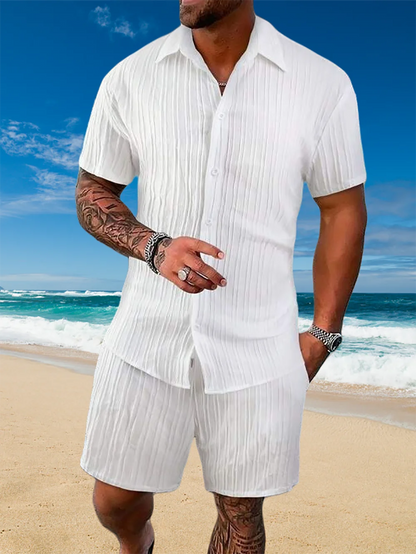 Ice Silk Cool Summer Men's Solid Color Polo Casual Loose Short Sleeve Shorts Sport Set Beach Surfing Ultra-thin Ultra Light