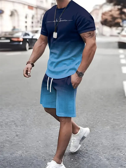 New Men's Outfit Summer Short Sleeve T Shirt Set Fashion 2 Piece Sportwear 3D Printed Casual shorts Sweatshirt Men's Tracksuit