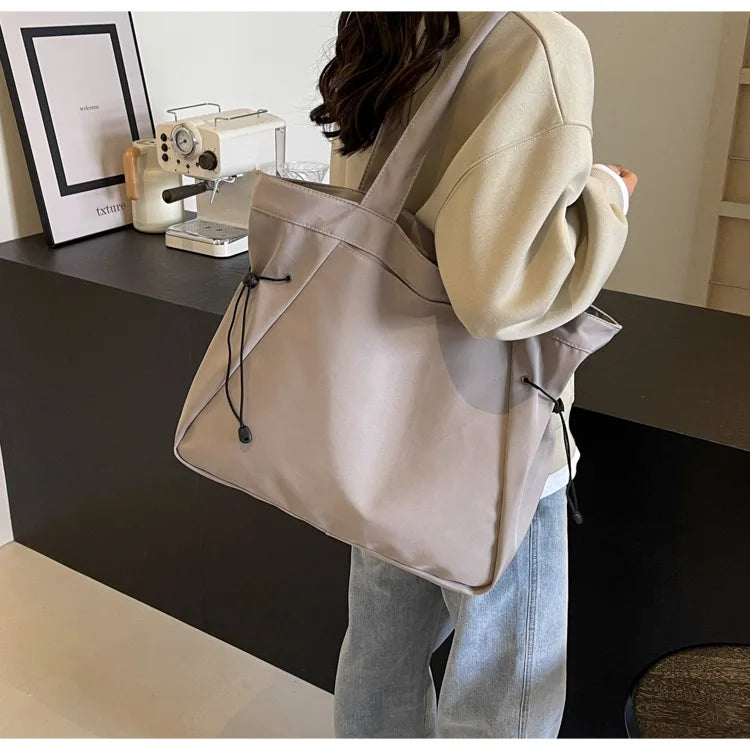 Casual Fashion Large Capacity Tote Bag Simple Travel Bag Women Large Shoulder Bag Aesthetic Handbags Drawstring Tote Handbag