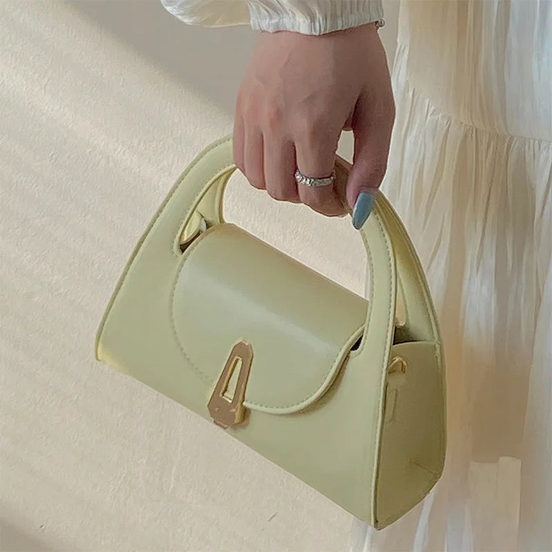 Ladies Flap Top-Handle Bags Versatile Commuter Crossbody Bag Fashion Retro Mini Bags Women Lock Shoulder Semi-circular Handbags