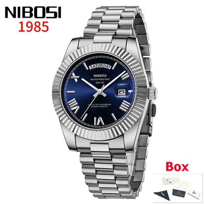 NIBOSI New Men Watch Brand Luxury Fashion Quartz Wristwatch Male Stainless Steel Waterproof Calendar Business Watches For Men