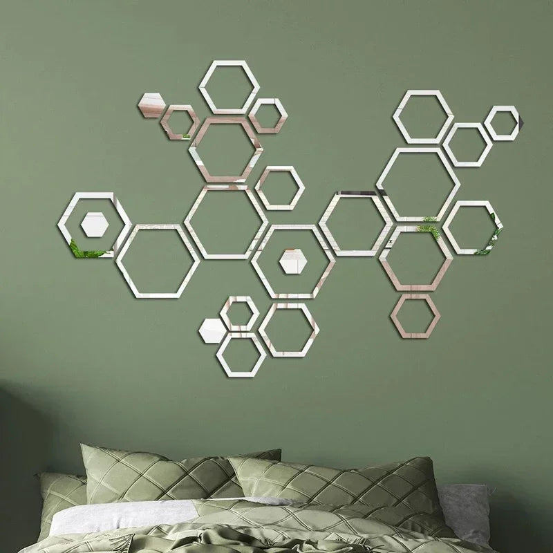 24Pcs Hexagon 3D Mirror Wall Stickers | Self-Adhesive Waterproof Honeycomb Design for Bedroom & Home Decoration