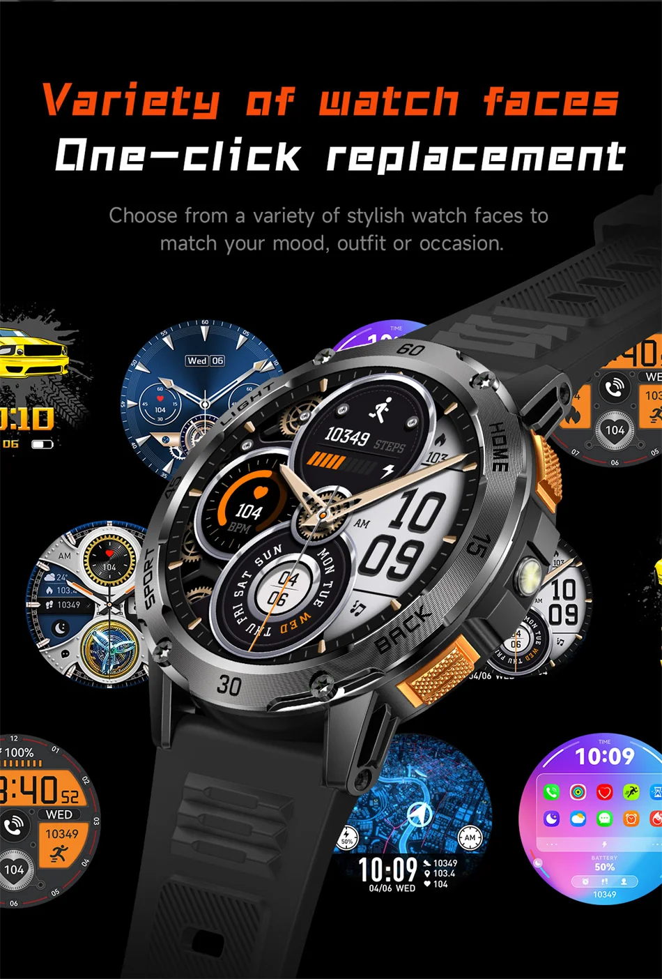 5ATM LED Flashlight Smart Watch Men 100+ Sports Modes Health Monitor Man Watches Bluetooth Call Men Smartwatches For Android ios