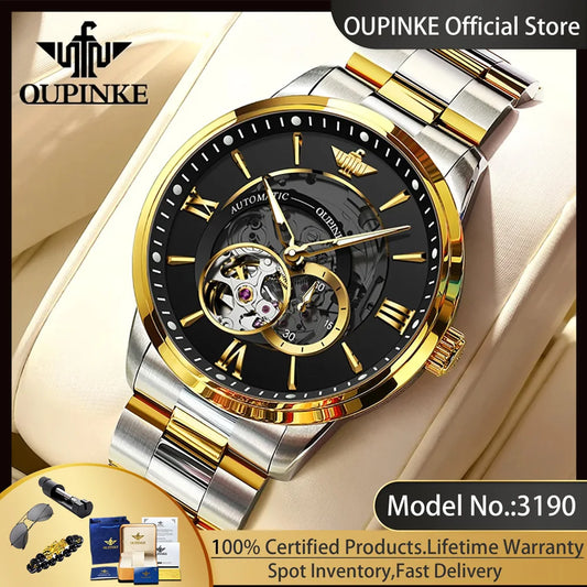 OUPINKE 3190 Hollow Automatic Mechanical Watch For Men Swiss Cerfiticate Brand Men's Watches Luxury Waterproof Man Hand Clock