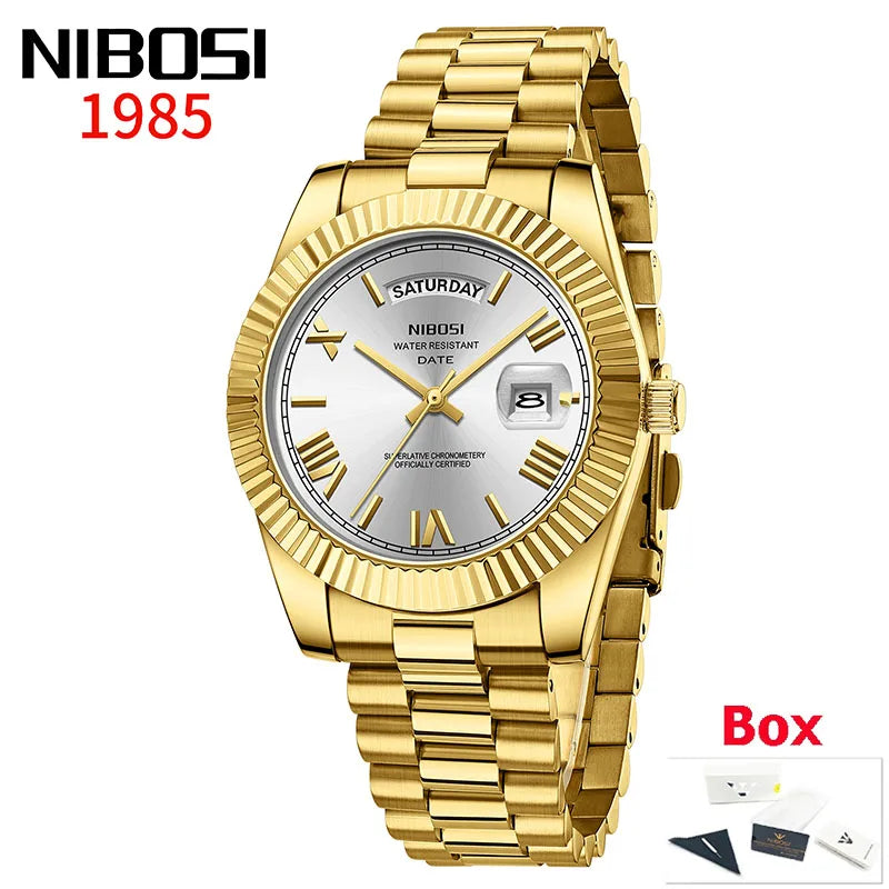 NIBOSI New Men Watch Brand Luxury Fashion Quartz Wristwatch Male Stainless Steel Waterproof Calendar Business Watches For Men