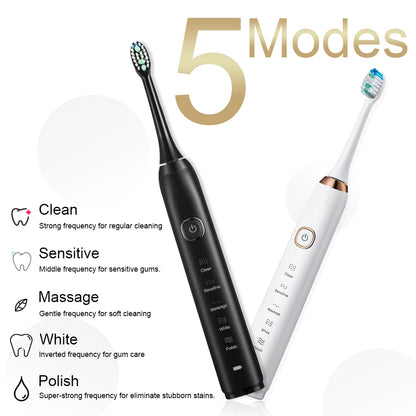 Sarmocare S100 Electric Sonic Toothbrush | Smart Rechargeable Ultrasonic Toothbrush with 8 Brush Heads for Deep Cleaning & Whitening
