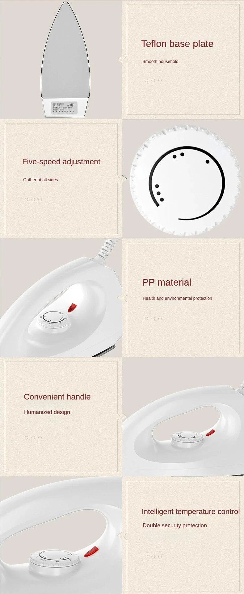 1000W Portable Electric Dry Iron | 5-Gear Adjustable Heat Control for Home & Travel