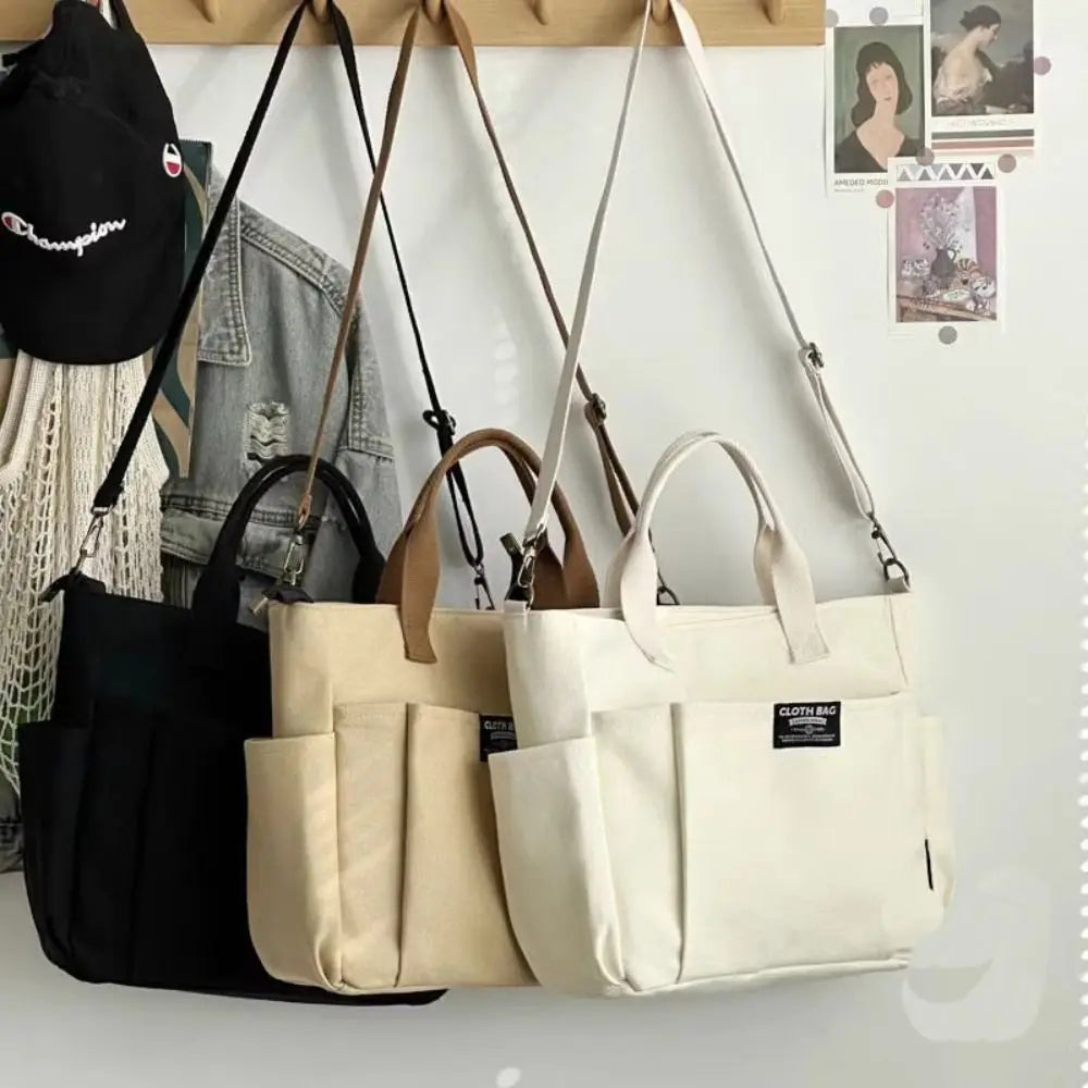 Large Capacity Canvas Tote Shoulder Bag Women's Messenger Bag Multi Pocket Casual Crossbody Handbags